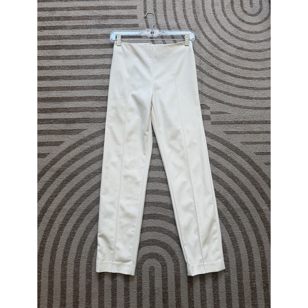 AKRIS Melissa Techno Pants Sz US 2 Off White Ivory Slim Leg Neutral Cotton Blend - Picture 2 of 8